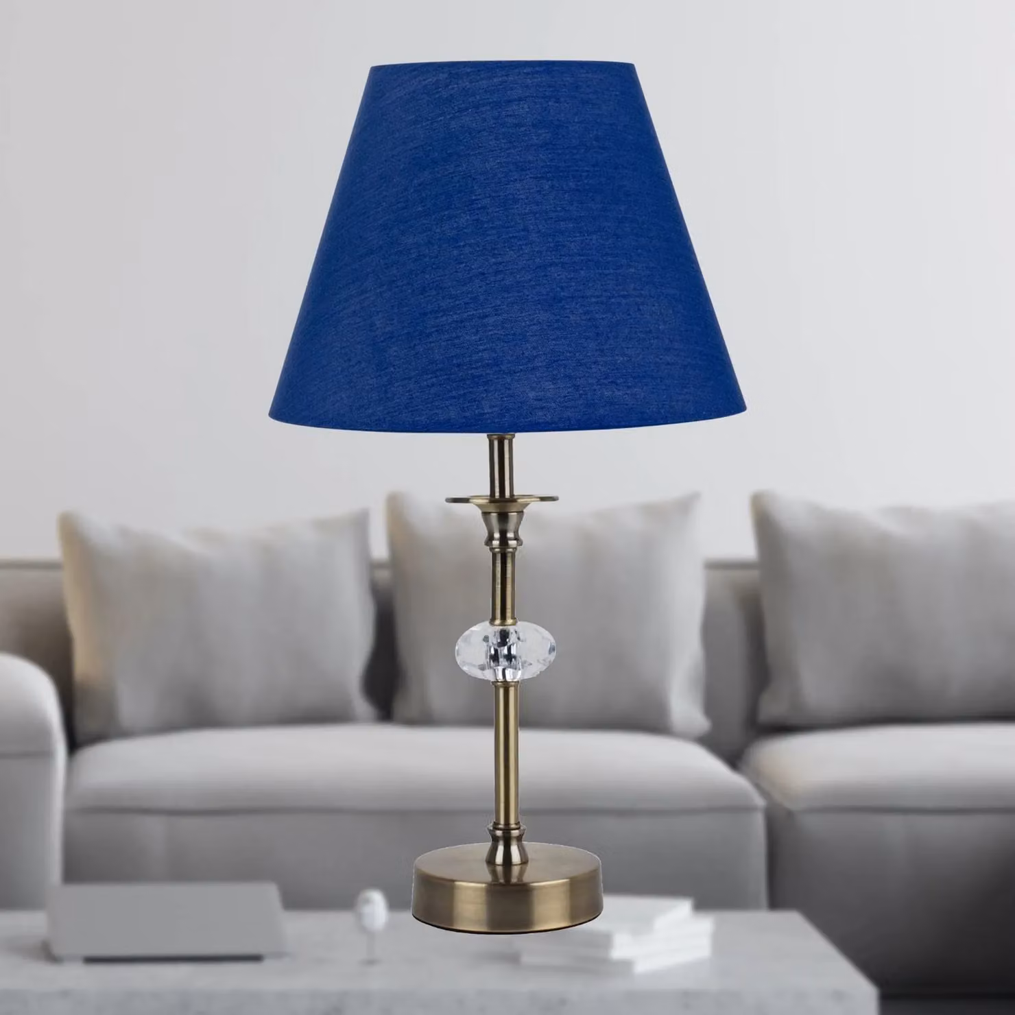First Choice Lighting Set of 2 Blue Tapered Fabric Lamp Shades, Diameter: 20 cm – 4