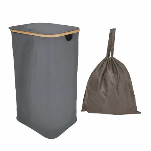 Libbi Lou Grey Bamboo Laundry Basket and Storage Hamper with Removable Inner Bag, 100L, W: 43 cm, D: 32 cm, H: 75 cm – 1
