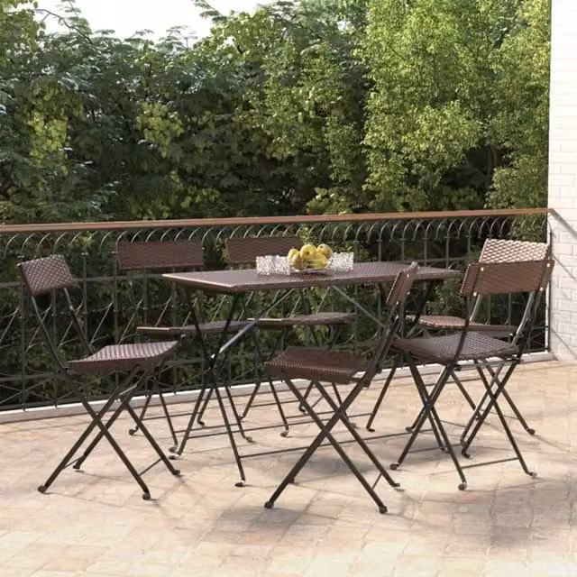 Berkfield Home Set of 6 Brown Poly Rattan and Steel Folding Bistro Chairs