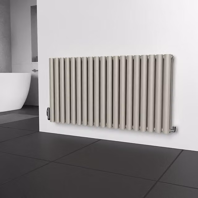 Lux Heat Oval Horizontal Coloured Radiator in Dune Grey, W: 114 cm, H: 60 cm