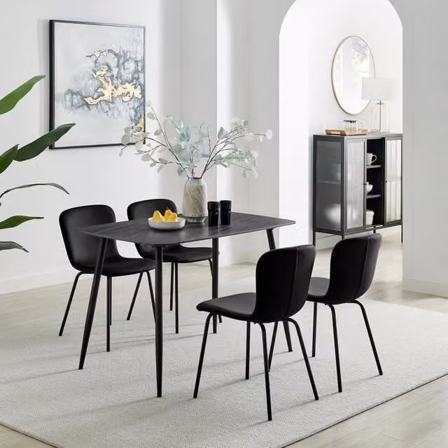 FurnitureboxUK Asti Grey Marble Ceramic Top Dining Table and 4 Black Velvet Chairs Set
