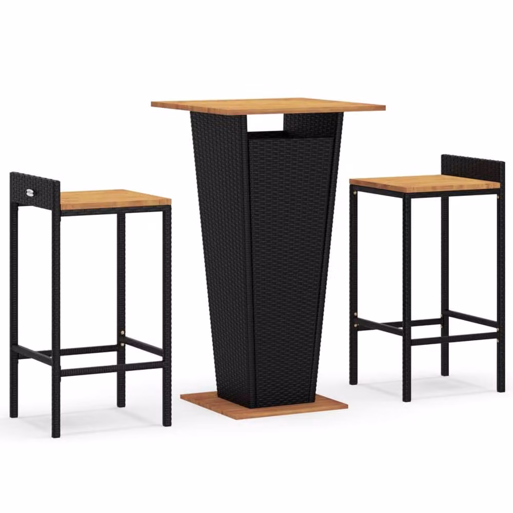 Berkfield Home 3 Piece Modern Garden Bar Set in Black Poly Rattan and Solid Acacia Wood – 2