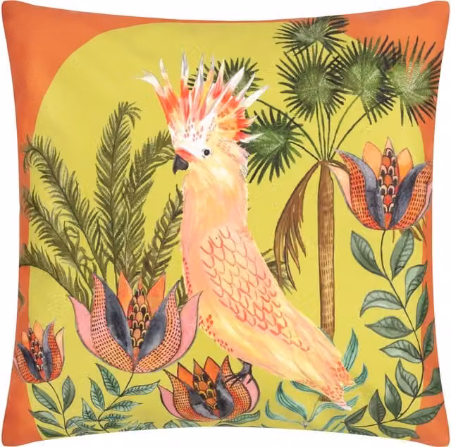 Terrys Cockatoo Exotic Outdoor Filled Square Cushion, Floral Multicolour, W/D/H: 43 x 43 x 43 cm