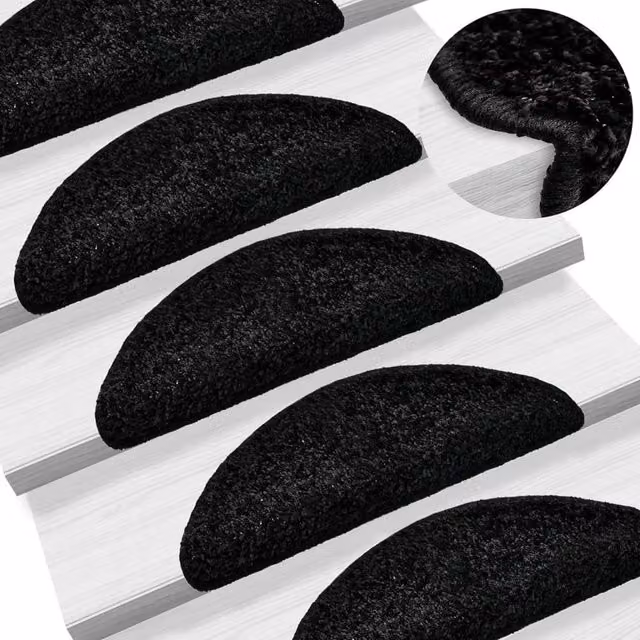 Berkfield Home Non-Slip Self-Adhesive Stair Mats, 10 Pack, Black, W/D/H: 56 x 17 x 3 cm