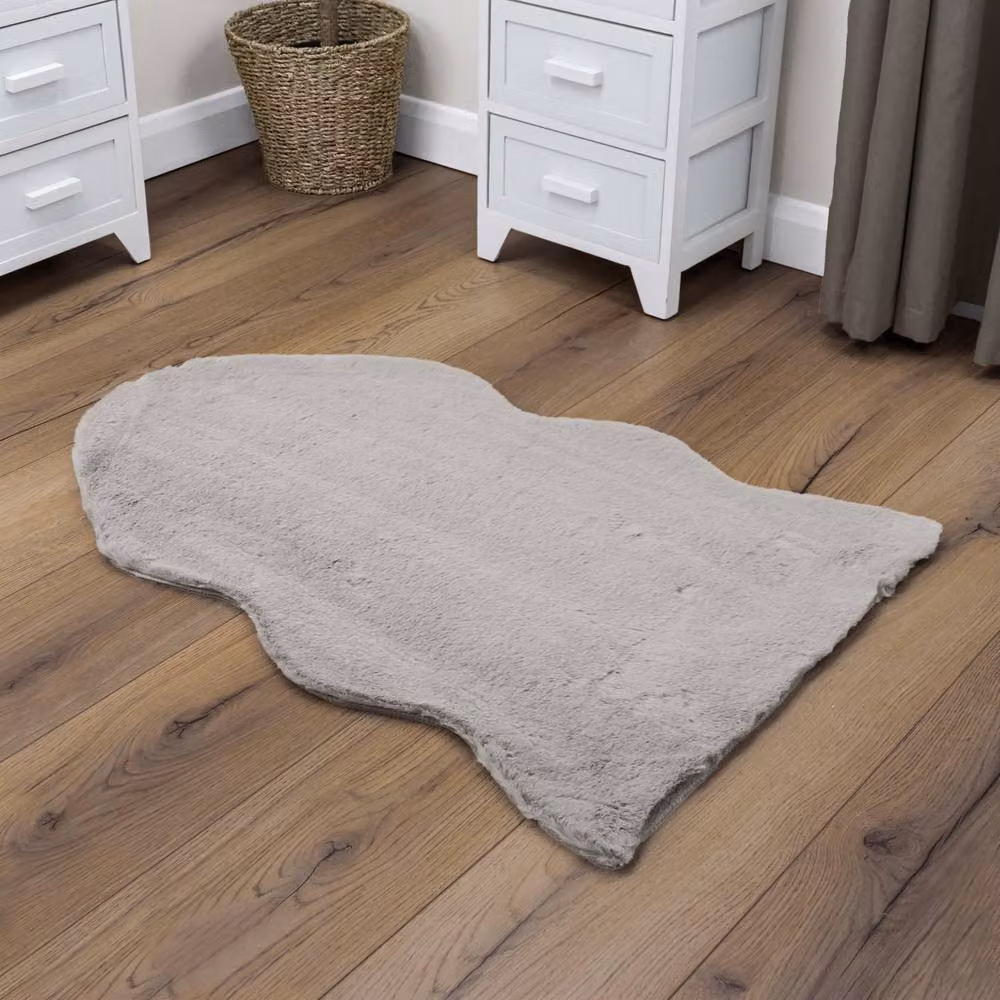 JVL Faux Fur Pelt Rug in Grey and Beige, W: 90 cm, D: 60 cm – 2