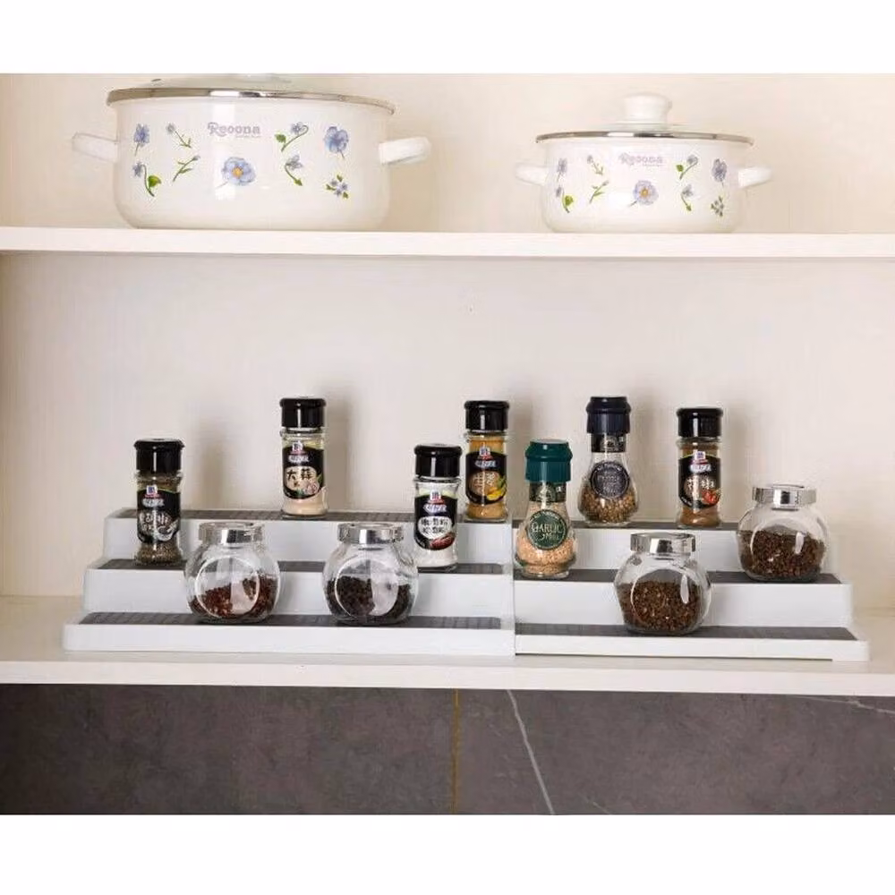 KORVIXA 3 Tier Extendable Spice and Herb Rack, White and Multicolour, W: 100 cm, D: 60 cm – 3