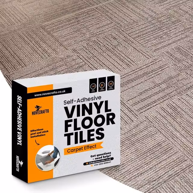 Novecrafto Self-Adhesive Vinyl Floor Tiles, Carpet Effect, Beige, 30 Pack, W/D/H: 30 x 30 x 0.3 cm