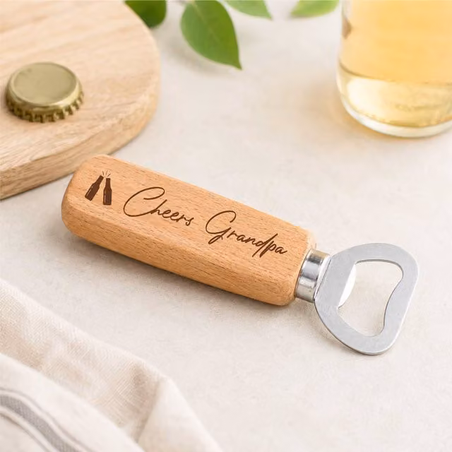 60 SECOND MAKEOVER Cheers Grandpa Wooden Bottle Opener in Beige