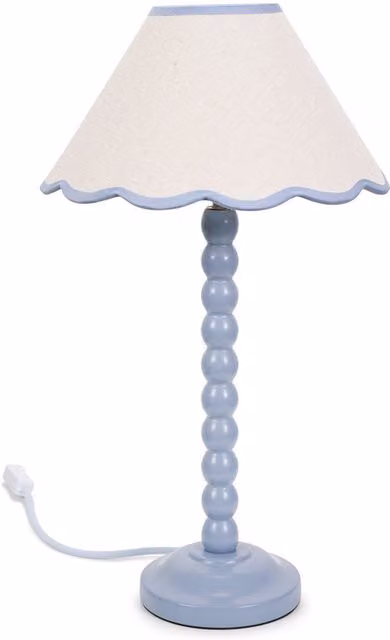 ValueLights Bobbins Powder Blue Table Lamp with Tapered Natural Linen Scallop Shade