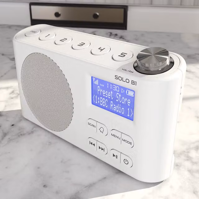 Azatom Solo B1 DAB+ Portable Radio with Bluetooth and Rechargeable Battery, White