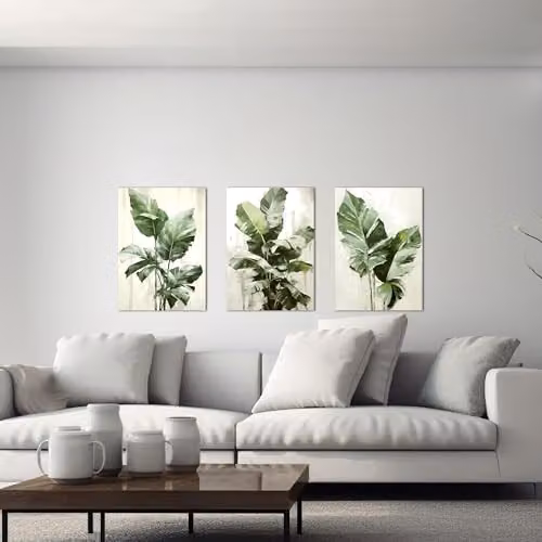 Simpa Modern Botanical 3 Panel Canvas Wall Art in Green and Multicolour – 3