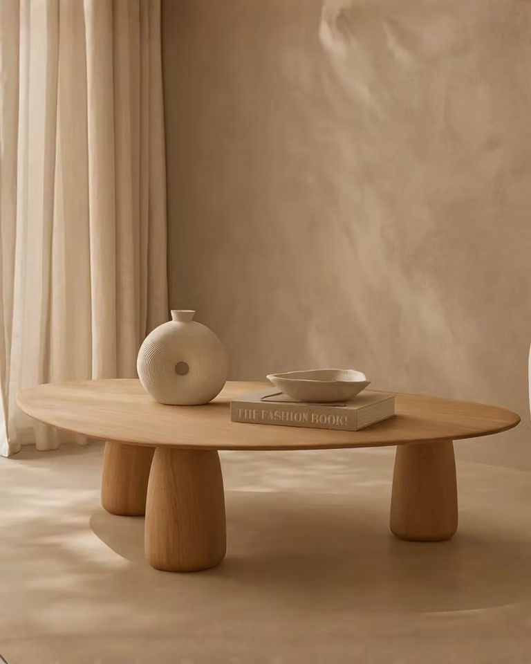 Tommy Franks Basilca Oval Coffee Table in Oak Wood, Brown and Beige