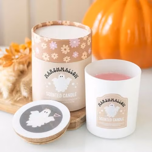 Garden Greatness Ghost Marshmallow Scented Halloween Pillar Candle in White