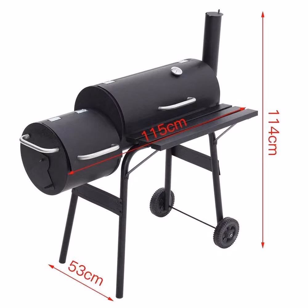 Kelvenix 2 in 1 Charcoal BBQ Grill and Smoker in Black, H 115 x W 114 x D 53 cm – 2