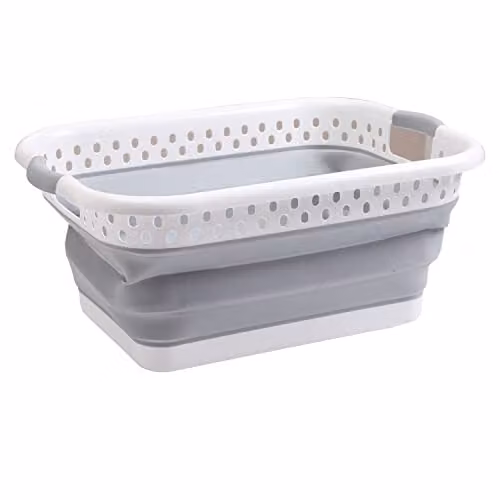 Neel Blue Collapsible Oval Laundry Basket in Grey and White, 39L – 1