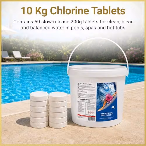 SHATCHI Stabilised Chlorine Tablets for Disinfection, 10 kg (50 x 200 g) White Slow Release – 3