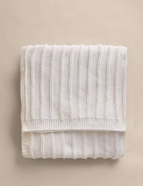 M&S Ribbed Knitted Throw in Ecru