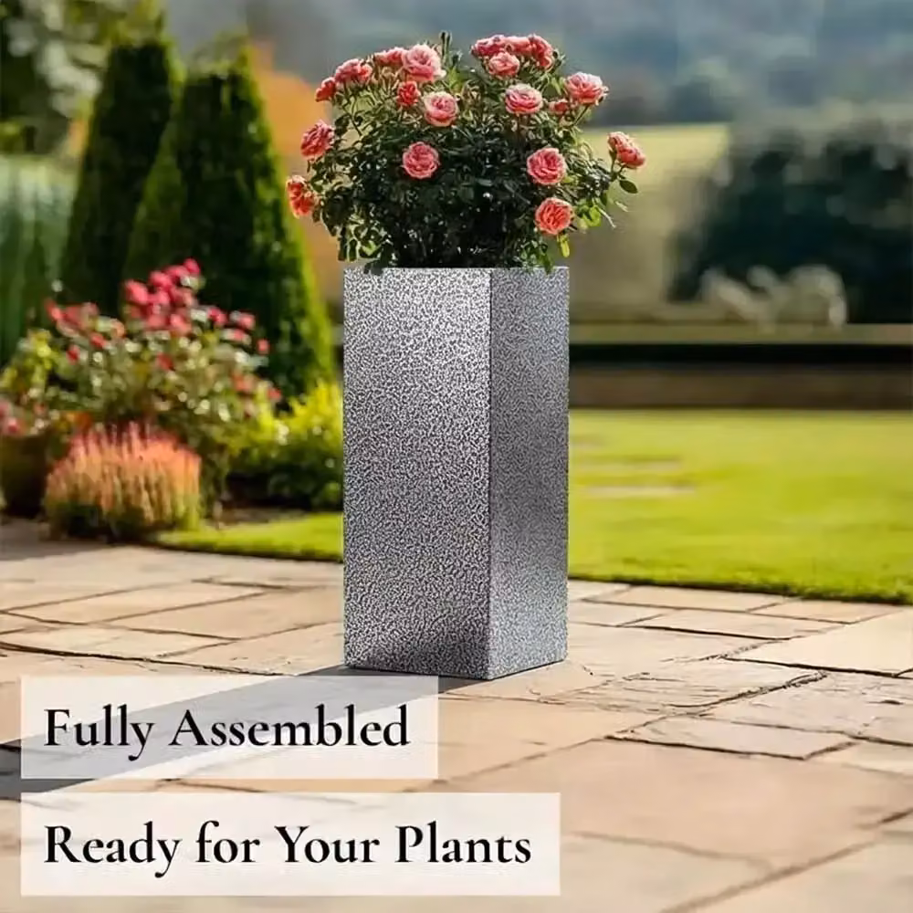 Tulipy Galvanised Steel Tall Square Planter, Silver and Black, W/D/H: 32 x 32 x 75 cm – 6