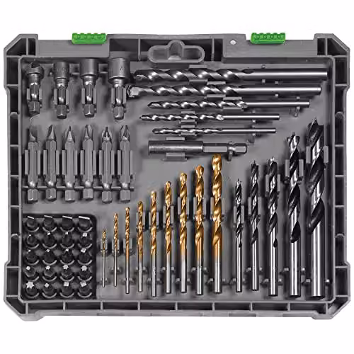 MYLEK 50 Piece HSS Drill Bit and Screwdriver Accessory Set with Storage Case in Black and White – 6