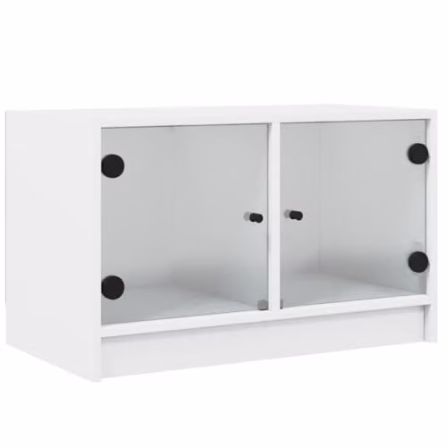 vidaXL TV Cabinet with Glass Doors in White, W: 68 cm, D: 37 cm, H: 42 cm