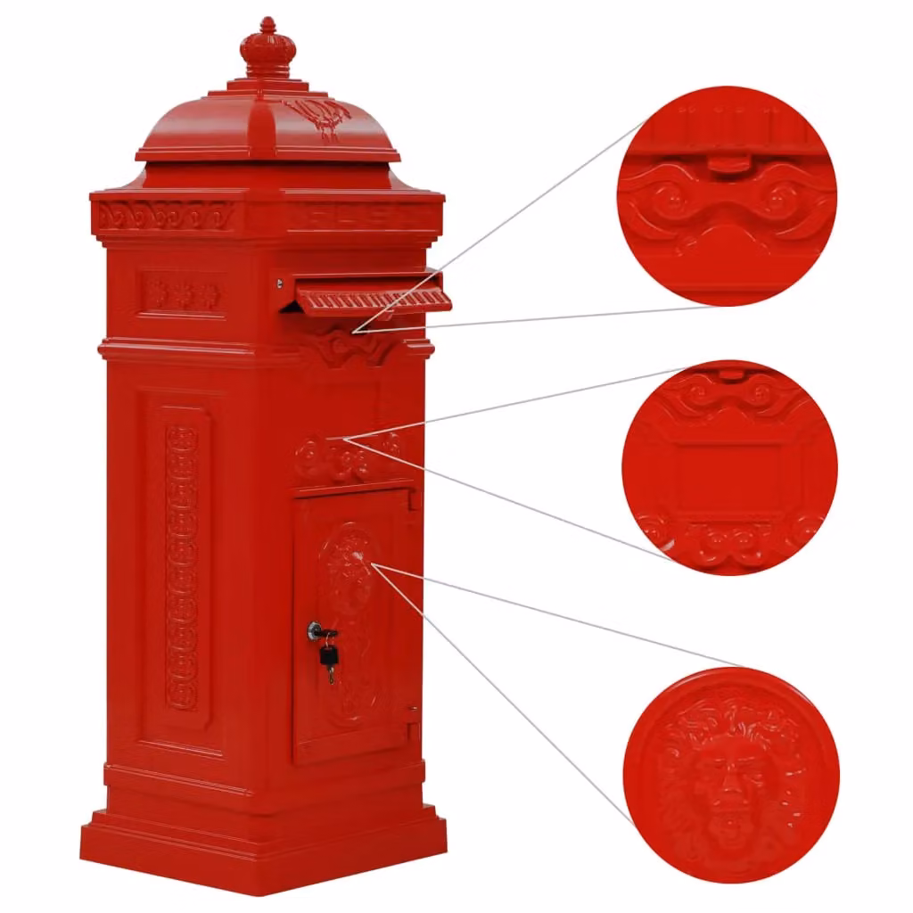 Berkfield Home Pillar Letterbox in Red Aluminium Vintage Style – 3