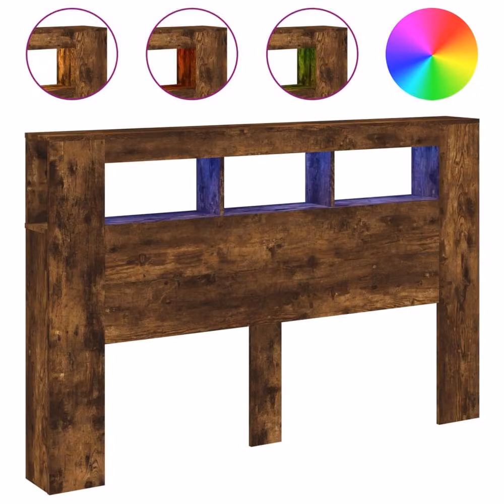 Berkfield Home LED Headboard in Smoked Oak Brown with Integrated Lighting and Shelf, W: 160 cm, D: 18.5 cm, H: 103.5 cm – 3