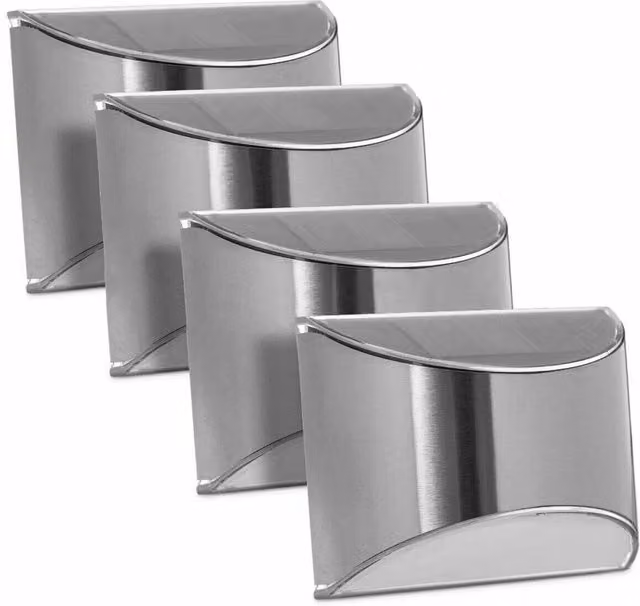 Havendro Set of 4 Solar LED Wall Lights in Silver Stainless Steel with Dusk Sensor for Garden, Stairs and Fences