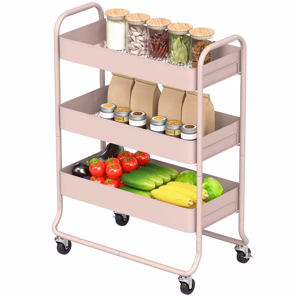 STILVORA Storage Trolley with 3 Baskets on Wheels in Pink, W/D/H: 34.0 x 34.0 x 87.0 cm – 2