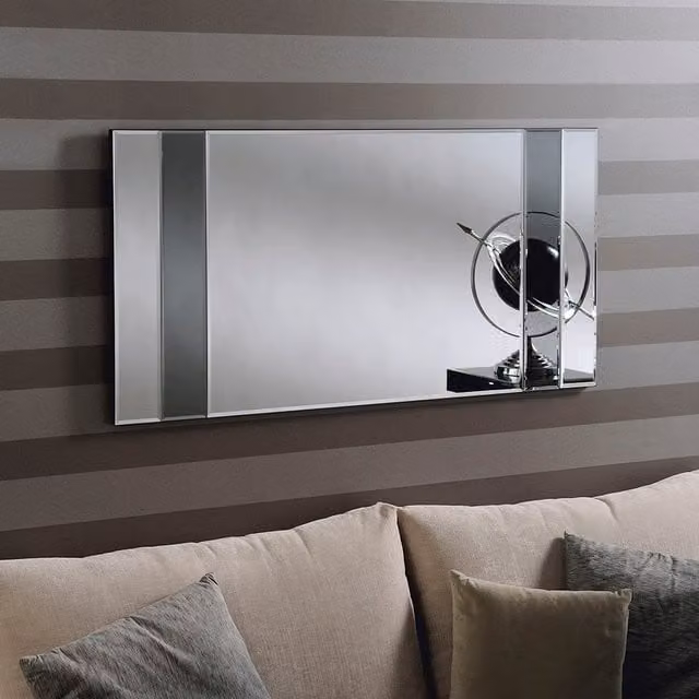 Yearn Grey Tinted Bevelled Panelled Rectangular Hanging Mirror in Black, H 122 cm x W 61 cm