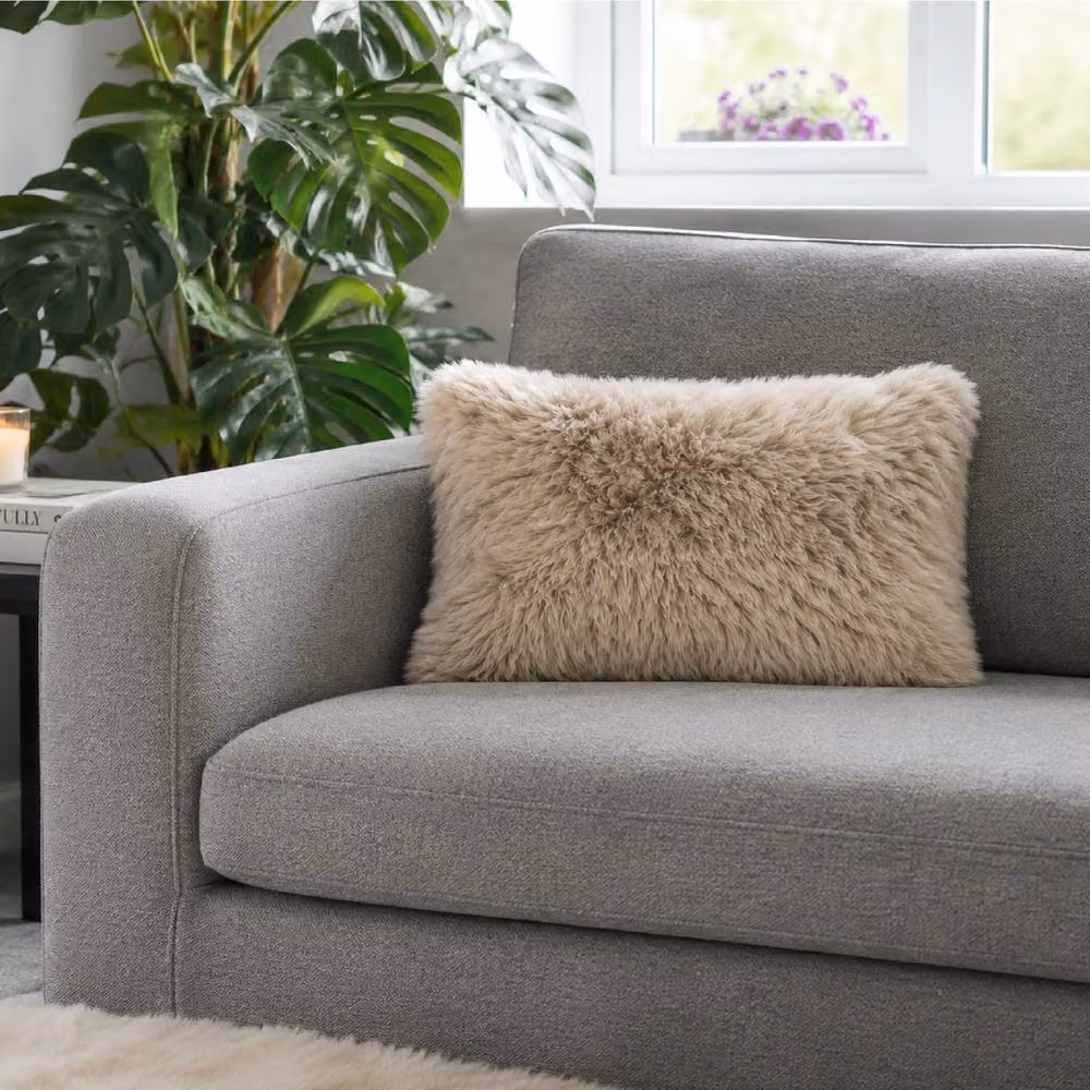 SNUGRUGS Natural Sheepskin Wool Cushion with Cotton Backing in Beige, W/D/H: 40 x 40 x 40 cm – 2