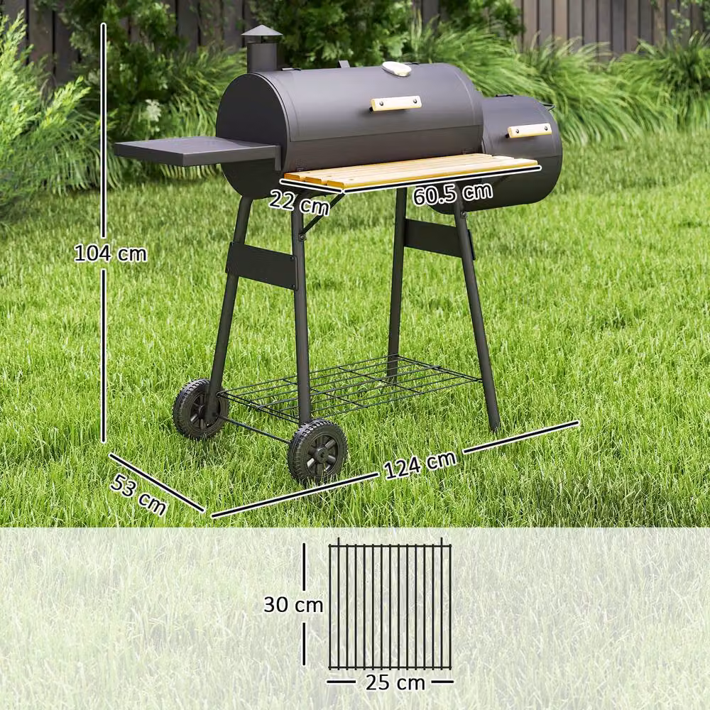 Rolipo Portable Charcoal BBQ Grill with Thermometer and Wheels, Black, W: 104 cm, D: 124 cm, H: 53 cm – 5