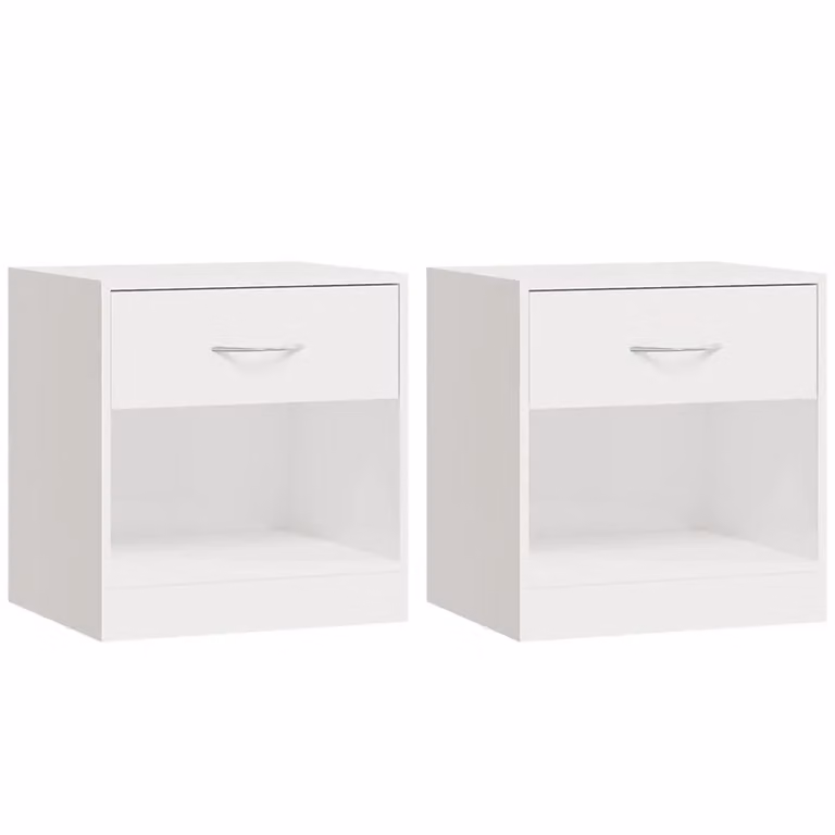 Berkfield Home Set of 2 High Gloss White Bedside Cabinets with Drawer