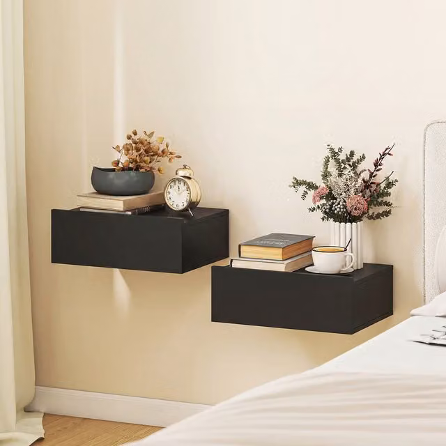 HOMCOM Black Wall-Mounted Side Table for Bedroom