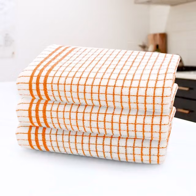 Kitchen Trends Set of 3 Highly Absorbent Striped Cotton Tea Towels in Orange
