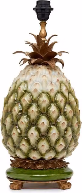 House of Hackney ANANAS Ceramic Tabletop Lampstand in Green and Beige with Gold/Brass Details, H: 50.0 cm, W: 20.0 cm, D: 20.0 cm