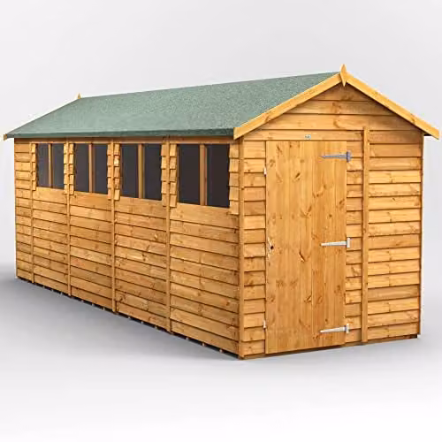 Powersheds Premium Apex Overlap Wooden Garden Shed in Brown with Toughened Glass and Security Features