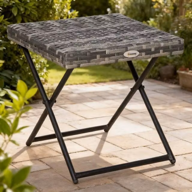 ERGOVEXA Square PE Wicker Rattan Folding Garden Table in Grey, W/D/H: 40 x 40 x 30 cm