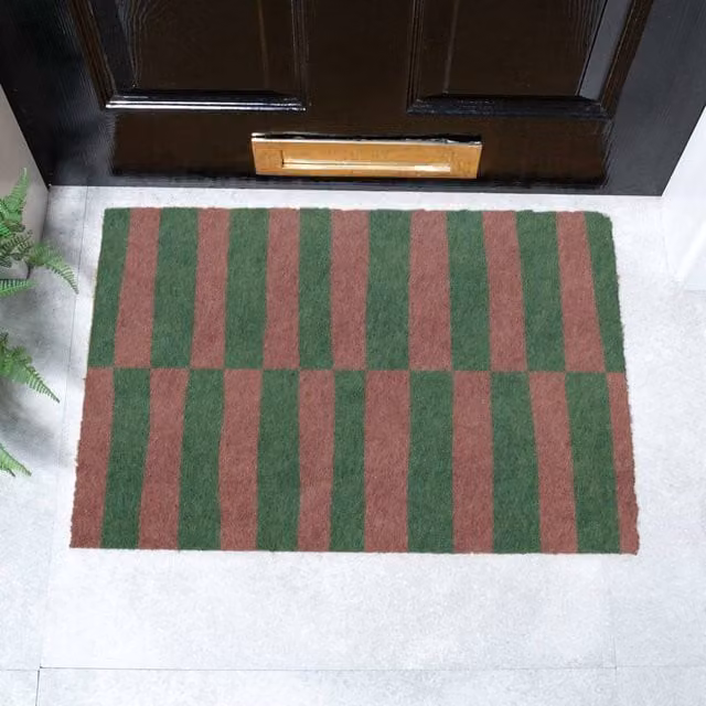 Artsy Mats Pink and Green Half Stripes Coir Doormat in Brown, W/D: 60 x 40 cm