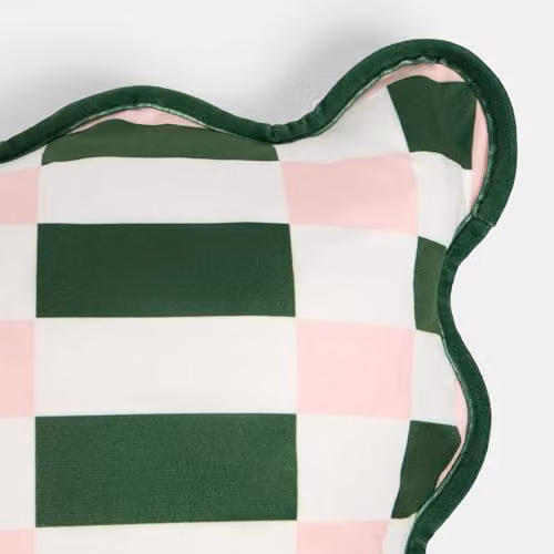 OHS Velvet Scallop Edge Cushion Covers in Green and Pink – 6