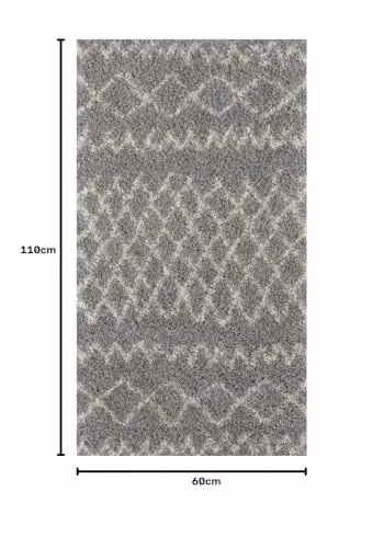 THE RUGS Moroccan Design Shaggy Rug for Living Room and Bedroom, Grey and White, W: 60 cm, D: 110 cm – 2