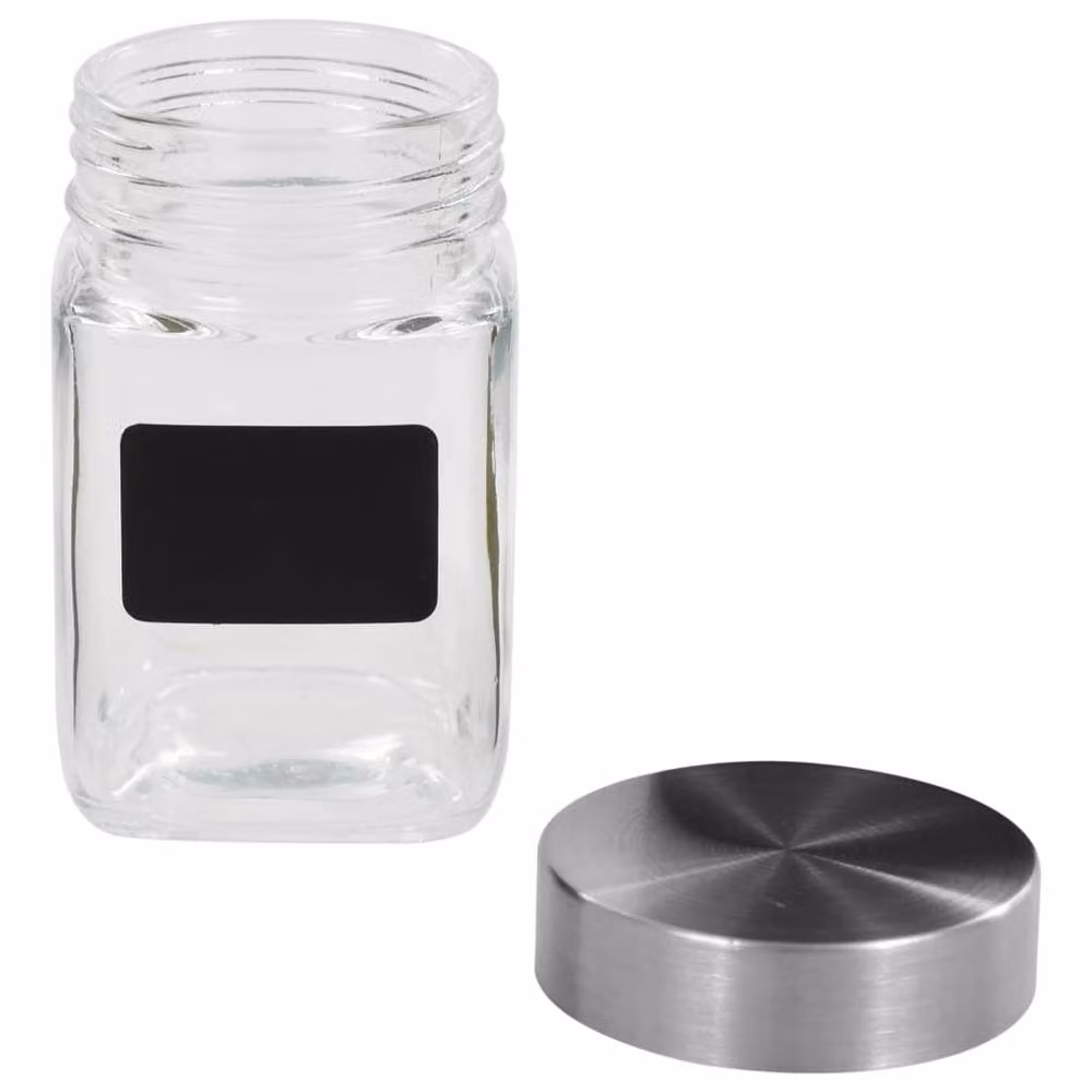 Berkfield 24 Piece Glass Home Storage Jar Set with Stickers, 300 ml, Clear and Silver – 3