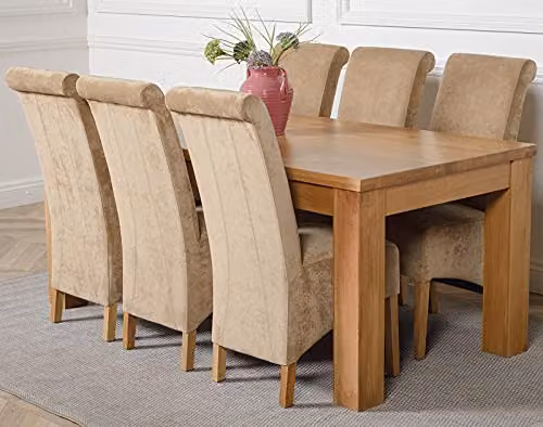 Thats Furniture Dakota Oak Dining Table and 6 Montana Beige Fabric Chairs Set, W: 182 cm, D: 92 cm, H: 77 cm
