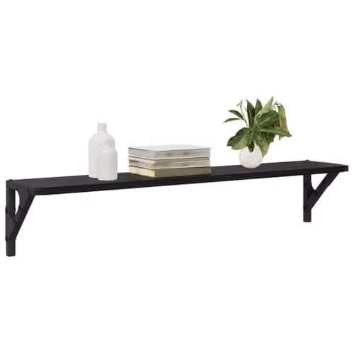 vidaXL Set of 2 Wall-Mounted Oak Shelves in Black, W: 80 cm, D: 15.5 cm, H: 15.5 cm