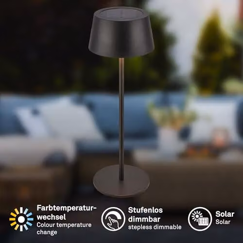Briloner Black Rechargeable Solar LED Table Lamp with CCT and Dimming, IP44, W/D/H: 11.5 x 11.5 x 34.0 cm – 2