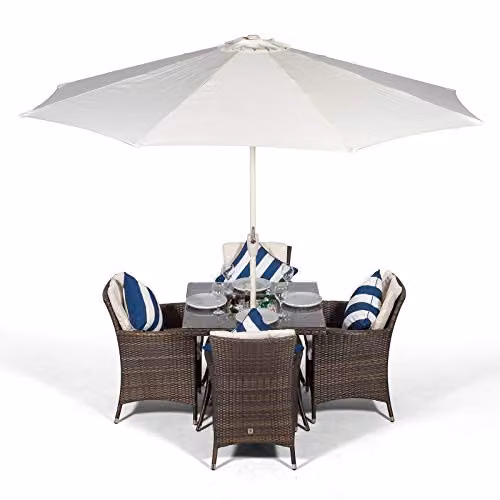 Thats Furniture Savannah 4 Seater Rattan Garden Dining Set with Square Table and Ice Bucket in Brown
