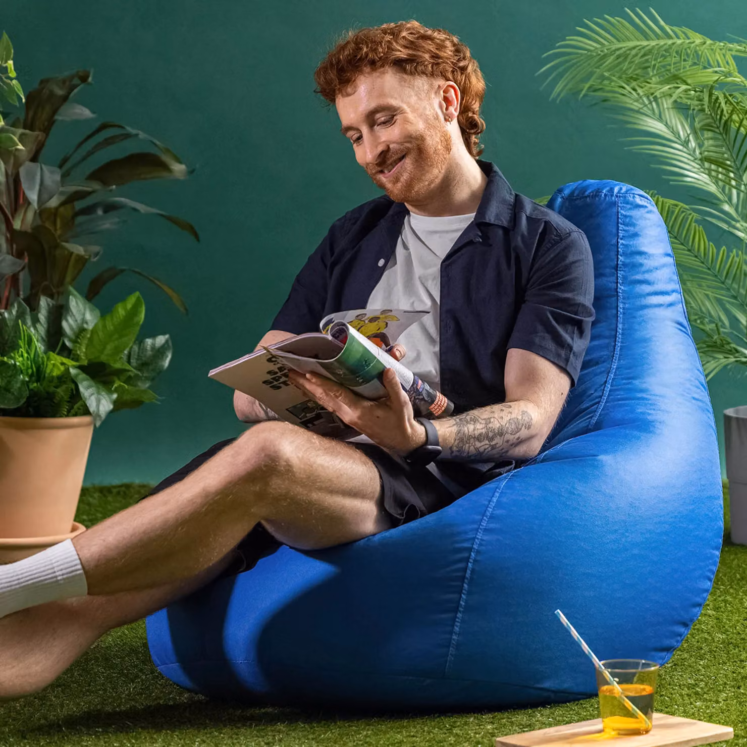 ICON Dalton High Back Adult Gaming Bean Bag Chair for Indoor and Outdoor Use, Blue – 2