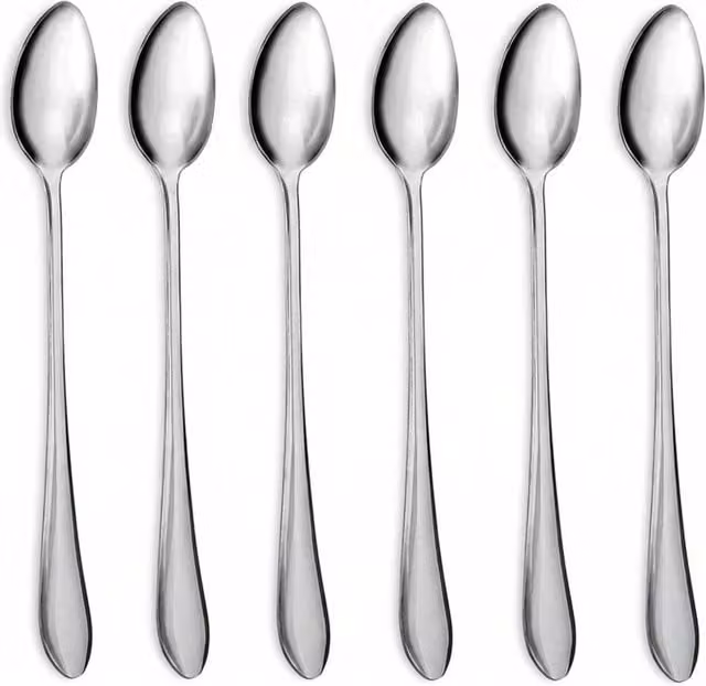 NESTLUNE 6 Pack Polished Stainless Steel Long Handle Spoons in Silver