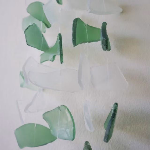 KDMK Handmade Green Glass and Wood Hanging Wind Chimes