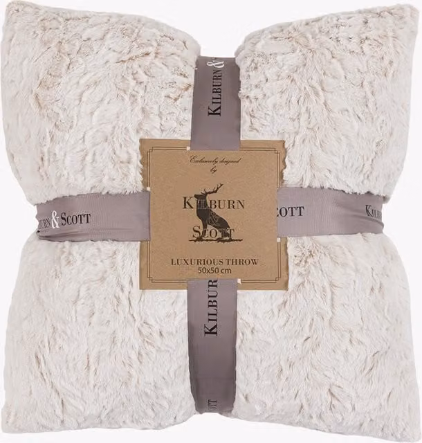 Perch & Parrow Selma Faux Fur Square Cushion, Pack of 2, Beige