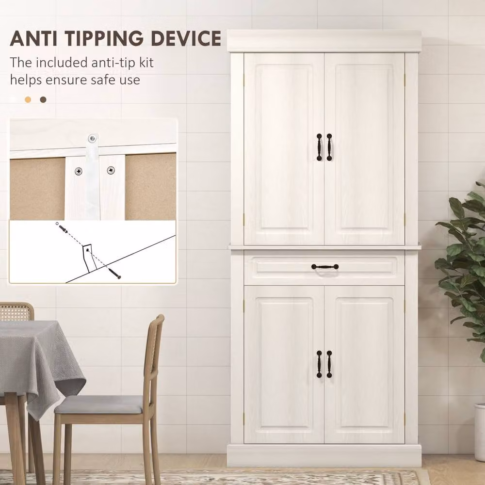 Wyld Haus Tokeri Tall Kitchen Pantry Cabinet in White with 4 Doors and 1 Drawer, H 180 x W 80 x D 35 cm – 5
